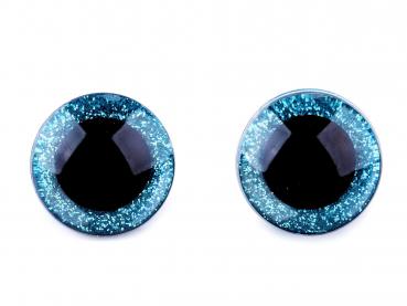 Augen mit Sicherung Ø 25 mm (2 Stück) Schwarz/Transparent mit Blauem Glitter Rand